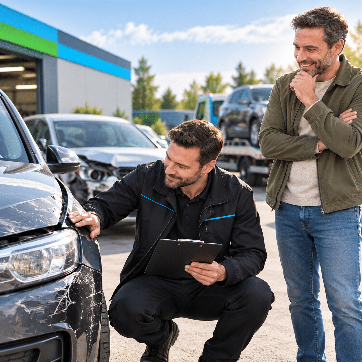 Begutachtung eines beschädigten Fahrzeugs